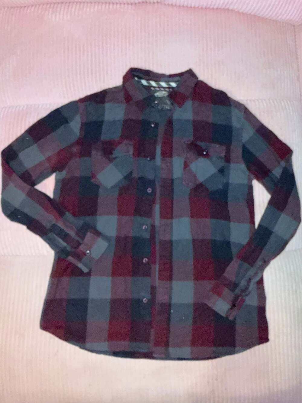 Vans Flannel Shirt Size XL Burgundy Charcoal Plaid Button Up